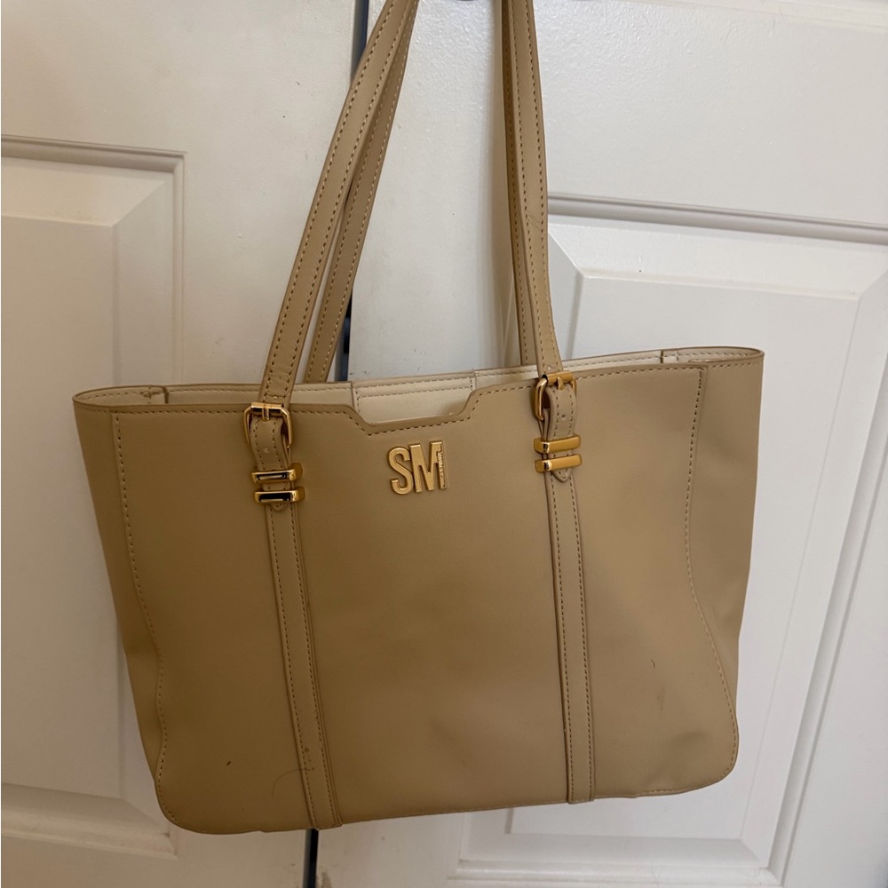 Steve Madden Beige Tote Bag with Gold Accents